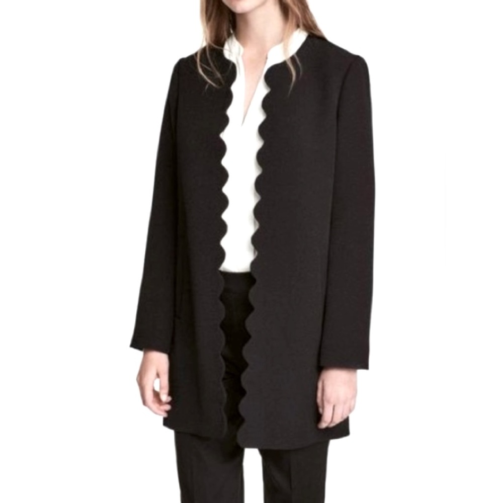NWT *H&M* Black Scalloped Short Coat *CLASSIC* … Size: 10